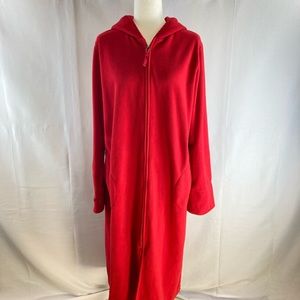 Land’s End Zip Front Red Fleece Hoodie Robe